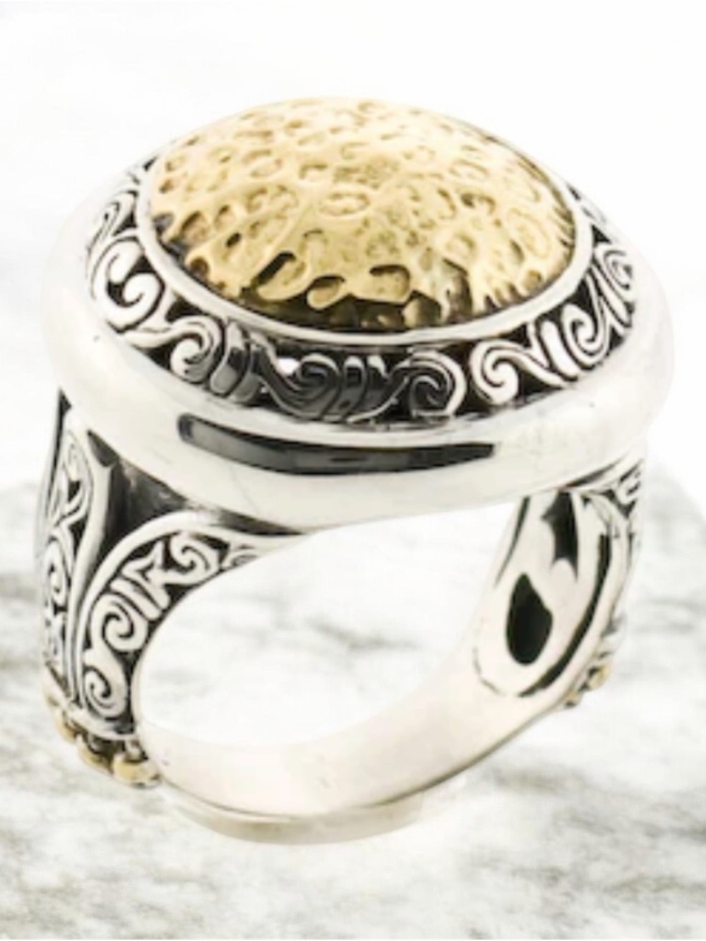 Two-Tone Textured Dome Statement Ring 14Kt - Gold & Silver